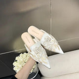 Bonnyshow  Summer New Vintage Baotou Slippers Women's Outer Wear Flat Embroidered Pointed Toe 1 Slip-on Shoes Guofeng Women's Shoes