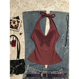 Bonnyshow  Kawaii Harajuku butterfly embroidered high-quality halter neck suspender T-shirts for women in summer vintage dressing vest tops