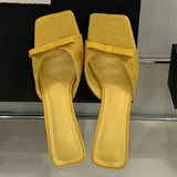 Bonnyshow  Designer Shallow Butterfly-kont Women Slippers Fashion Square Toe Thin Heels Wedding Banquet Slides Summer Shoes