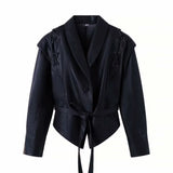 Bonnyshow Casual PU Leather Women's Jacket Fashion Vintage Motorcycle Coat V-neck Lace up Women Coats High Street Ladies Jackets Outwear