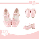 Bonnyshow  Lolita Style Lace Bow Mid-heel Leather Shoes Sweet and Cute Fashion Spring Autumn Elegant Mary Jane Low Heel Pumps Femme