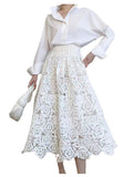 Bonnyshow   Faldas Mujer Moda Women Elegant Fashion Flower Embroidery Hollow Out Lace Skirts Womens Casual Sexy Skirt Party White Skirt