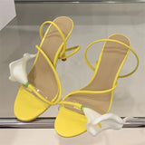 Bonnyshow  Sexy PVC Transparent Flower Narrow Band Women Sandals Street Style Open Toe Thin High Heels Party Prom Shoes