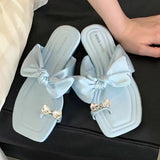 Bonnyshow  Bling Rhinestone Butterfly-knot Flat Sandals Fashion Clip Toe Beach Flip Flops Sexy Luxury Brand Designer Shoes Zapatos De Mujer
