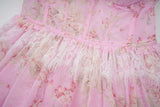 Bonnyshow  Romantic Floral Print Maxi Dress Ruffle Trim Lace Detail Tiered Long Pretty Pink For Women Sleeveless Summer TH9769