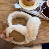 Bonnyshow Women Wool Earmuffs Solid Plush Warm Outdoor Skiing Cycling Windproof Cold-Proo Ffluffy Ear Muffs Women Men Earflap Winter