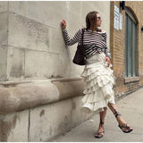 Bonnyshow  Ruffled Midi Skirt Womens Vintage Flounce Skirt Woman New Fashion Elegant Solid Long Skirts autumn Evening Party Skirts