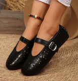 Bonnyshow  New Casual Fashionable Women's Summer Hollow Ladies Shoes Closed Toe Sandals Soft and Comfortable Ballet Flat Shoes