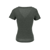 Bonnyshow Women's Sexy V-Neck T-shirt New Solid Summer Short Sleeve Tees Fashion Button Top Casual Slim Streetwear Female Knitted T-shirt