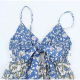 Bonnyshow  Summer Print Long Slip Dresses Women Swish Vacation Backless Fold Bandage Sling Long Robes Bohemia Beach Evening Party Vestidos