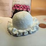 Bonnyshow Winter Handmad Crochet Knitted Hat For Women Solid Color Fisherman Hats Ruffled Brim Bucket Cap Men Carnival Party Funny Gift