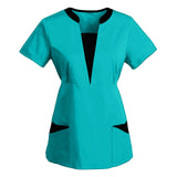 Bonnyshow  Women Short Sleeve Deep V Pullovers Tops Summer Work Clothes  New Patchwork Pocket Hospital Clinic Doctors Nurse Uniform