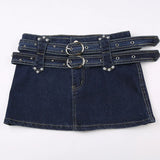 Bonnyshow  High Waisted Zipper Slim Fit Bag Buttocks Splicing Japanese Button Waistband With Heavy Industry Characteristics Trend Dark Blue
