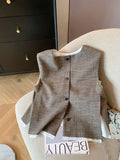 Bonnyshow  Coffee Linen Skirt Set Sleeveless Top Vest Short Skirts Summer New Fashion High End Casual Commuting Two Piece Set Women Outfits