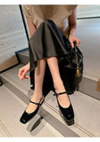 Bonnyshow  High Quality Fashion Soft Leather Square Toe Women Pumps Sandals Buckle Strap Casual Party Low Heels Female Shoes