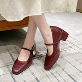 Bonnyshow  Designer Thick Heel Women's Mary Jane Shoes Fashion Shallow Buckle Shoes Spring Autumn Party Dress Shoes