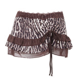 Bonnyshow  Summer Vintage Leopard Print Ruffles Low Waist Mini Skirt Women Lace Skirts Aesthetic Elegant Fashion Lady Party Streetwear