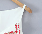 Bonnyshow  Floral Embroidery White Mini Sleeveless Dress Women Sexy V Neck Low Waist A-line Party Dresses Summer Robe 2025