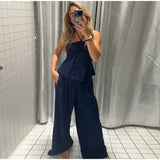 Bonnyshow  Casual Stripe Halter Tank Pants Set Women Beach Sleeveless Backless Top Straight Trousers 2025 Summer Holiday Lady Suit New