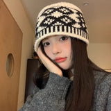 Bonnyshow Winter Women Knitted Hat Korean Warm Beanies Cap Vintage Harajuku Woolen Crochet Hats Lady Girl Pullover Caps