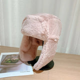 Bonnyshow Fluffy Fur Ear Protection Hat for Women Winter Anti-cold Russian Bomber Hats Outdoor Warm Thicken Plush Lady Lei Feng Caps