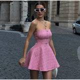 Bonnyshow  Sexy Off Shoulder Women 's Mini Dress Solid Backless Sleeveless Unique Button Dressess Lady 2025 Summer New Lady Beach Vestidos