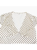 Bonnyshow  Short Sleeve V Neck Polka Dot Back Bow Tie Waist Mini Dress For Women Summer French Style Slim Casual Elegant Short Dress