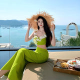 Bonnyshow  Summer New Women's Flower Crop Top & High Skirt Two Piece Set Bandage Fashion Club Birthday Party Vestitos