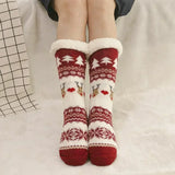 Bonnyshow Christmas Legwarmers Elk Snowflake Pattern Slipper Socks Knitted Socks Anti-slip Carpet Socks Christmas Gift Women's Accessories