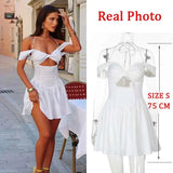 Bonnyshow  White Halter Backless Pleated Evening Party Dress Women 2025 Slim Bodycon Elegant Sexy Dress Mini Summer Dress Vestidos