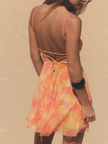 Bonnyshow  Sexy Print Silk Me ort Dr V-ne Strapl Gown High Waist A-line Skirt European Sle Summer New Arrival Women's Faion