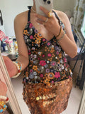 Bonnyshow  Sexy Sequin Embroidery Halter Top Women Delicate Floral Pattern Exquisite Mesh Tanks Female 2025 Summer Beach Vacation Lady Vest