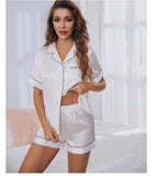 Bonnyshow Womens Silk Satin Pajamas Set Short Sleeve Two-piece Pj Sets Sleepwear Loungewear Button-Down