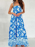 Bonnyshow  Women s Elegant Floral Print Sleeveless Maxi Dress with Adjustable Spaghetti Straps and A-Line Silhouette for Summer Beach