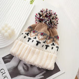 Bonnyshow Winter Knit Beanies for Women Colorful Pompom Thick Warm Pullover Hats Anti-Cold Outdoor Windproof Woolen Caps Bonnet