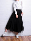 Bonnyshow    Vintage Tulle Skirt Summer Women Elastic High Waist Mesh Pleated Skirts Elegant Korean A Line Office Ladies Skirt New