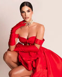 Bonnyshow Striking Red Bubble High Low Evening Dresses Sexy Cut Out Sweetheart Straps Long Eveing Gowns Formal Wedding Party Dress