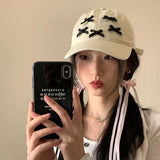 Bonnyshow Korean Bow Baseball Cap Women Y2K Pink Girls Snapback Hat Summer Adjustable Cotton Female Sun Protection Hats Gorras