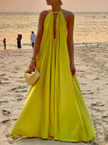 Bonnyshow  Women's Vibrant Yellow Halter Wrap Maxi Dress Deep V-neck Sexy Pleated Long Evening Dresses Elegant Photoshoot Dress