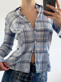 Bonnyshow  Vintage Plaid Long Sleeve Shirts Basic Casual Fashion All Match Women Tops Streetwear Harajuku Y2k Chic Korean Clothes