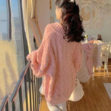 Bonnyshow  Autumn Winter Women Sweater Lazy Style Oversized Thick Long Sleeve Knitted Pullover Female Korean Loose V-Neck Jumper