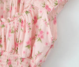 Bonnyshow  Sweet Women Pink Floral Print Mini Dress Sexy Off Shoulder Short Sleeve Elastic Waist Holiday Party Dress Summer Robe