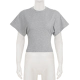 Bonnyshow  Solid Cotton O-Neck Pullover Waist Short Top Women Short-Sleeved Loose T-shirt Causal All-Match Shirts Summer Basic New