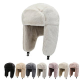 Bonnyshow Fluffy Fur Ear Protection Hat for Women Winter Anti-cold Russian Bomber Hats Outdoor Warm Thicken Plush Lady Lei Feng Caps