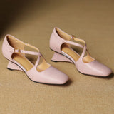 Bonnyshow  Women's genuine leather narrow band cross strap 5cm high heel sandals elegant ladies daily slim dress heeled shoes for woman hot