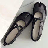 Bonnyshow  Split-Toe Casual Ballet Flats Shoes Women Pu Leather Cross Band Mary Janes Shoes Spring Autumn Streetwear Elegant Loafers New
