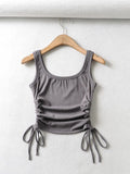 Bonnyshow New Arrival Girls Casual Solid Colour Two Side Drawstring Vest Folds Shirring Sexy Tank&Camis