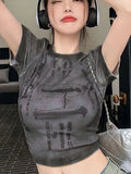 Bonnyshow Y2k Women T-shirt Summer New Streetwear Fashion O-Neck Print Short Sleeve Top Tees Personality Versatile Casual Slim Female Tees