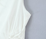 Bonnyshow  Bohemian Style Bow O Neck White Midi Dress Women Front Lace Up Bandage Sleeveless Casual Summer Dresses Holiday Robe