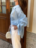 Bonnyshow  Solid Simple Long Sleeve Blouse Women Autumn New Turndown Collar Single Breasted Blouses Loose Casual Fashion Shirt Outerwear